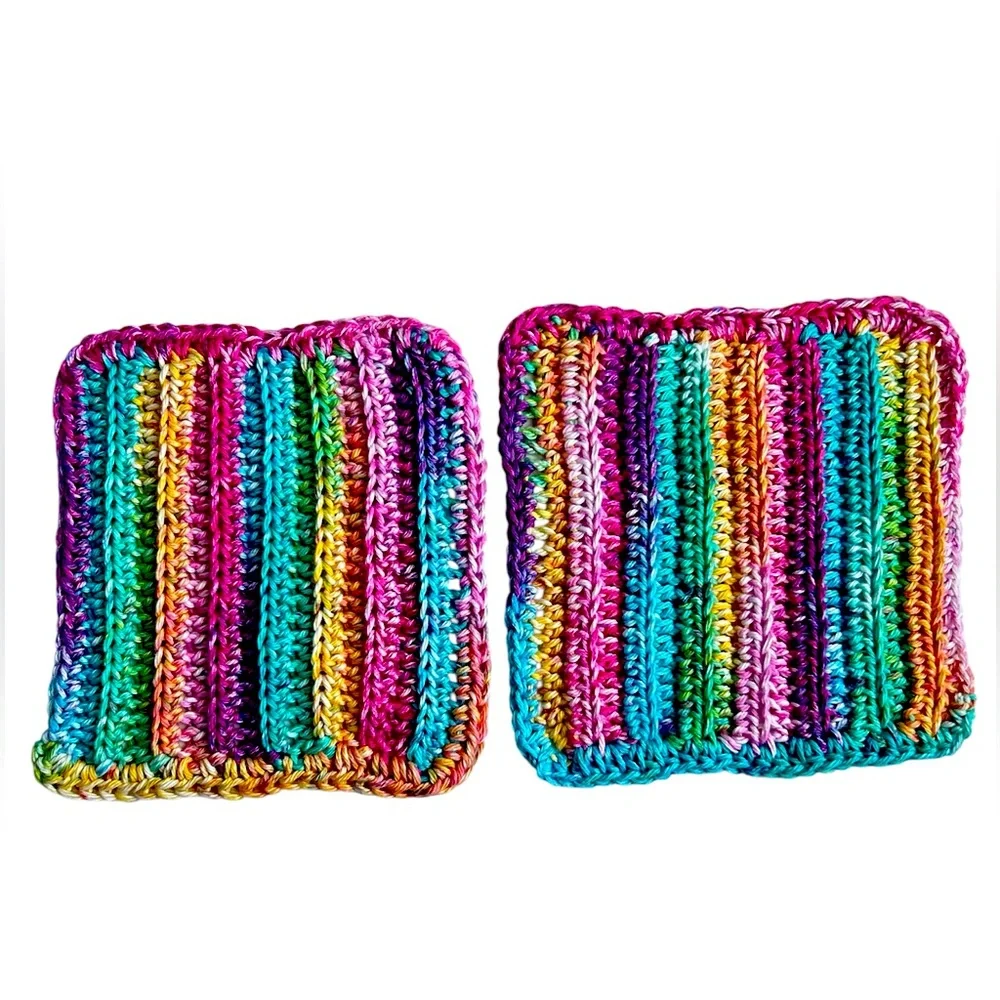 Hand Crafted Colorful Rainbow  All Purpose Wash or Dish Cloths Crochet Cotton